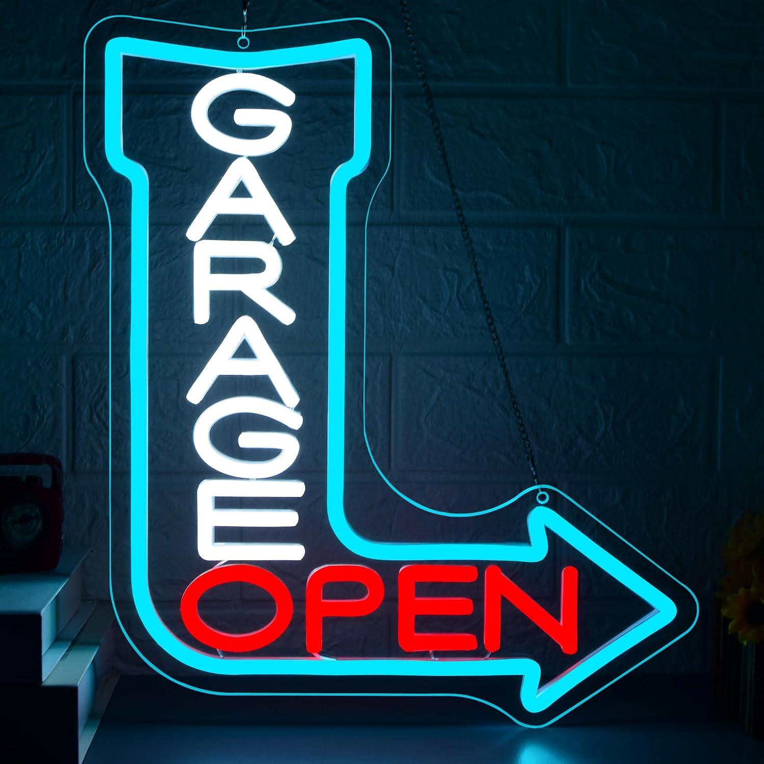 Auto Repair Shop Open - Neonowy znak strzałka otwarta brama garażowa,